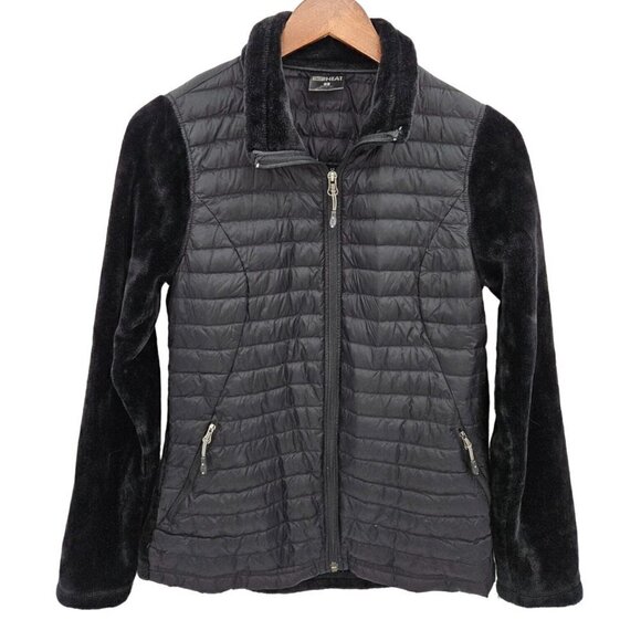 32 Degree Heat Down Puffer Jacket Sz S Black Ligtweight Full Zip Velour Pockets - Picture 1 of 11